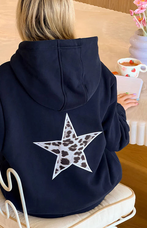 Beginning Navy Leopard Star Hoodie | Beginning Boutique US