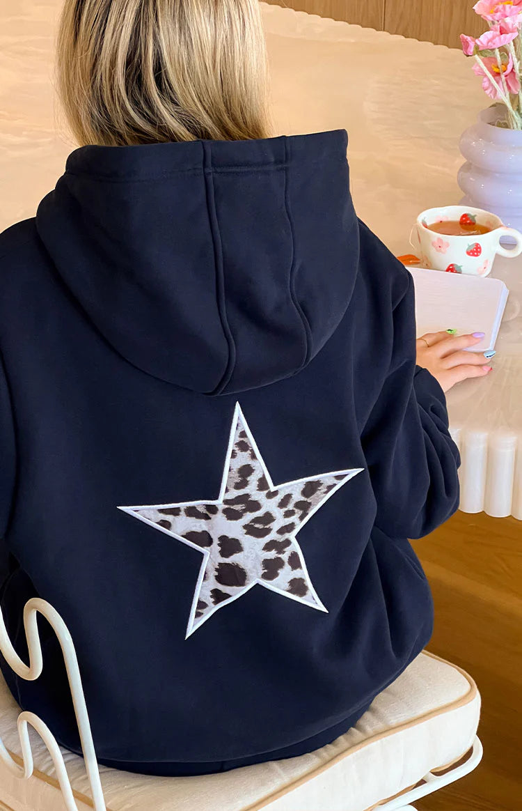 Beginning Navy Leopard Star Hoodie