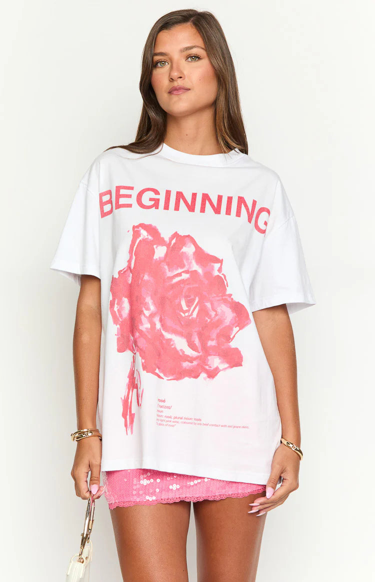 Beginning Rose White Tee