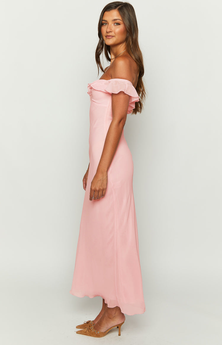 Pink Chiffon Maxi Jurk Bellflower Pink Chiffon Maxi Dress Beginning Boutique US