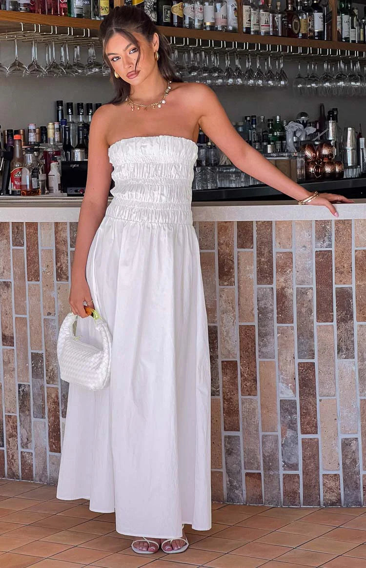 Benetti White Strapless Maxi Dress - US 8