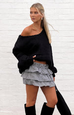 Betsy Black Gingham Ruffle Mini Skirt