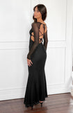 Beverley Black Mesh Long Sleeve Maxi Dress Image