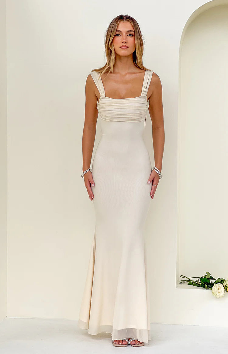 Beverley Cream Mesh Maxi Dress - US 10 | Beginning Boutique Exclusive Beverley Cream Mesh Maxi Dress - US 10 | Beginning Boutique Exclusive