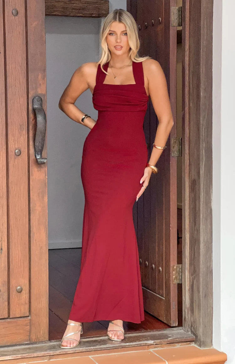 Beverley Wine Crepe Maxi Dress