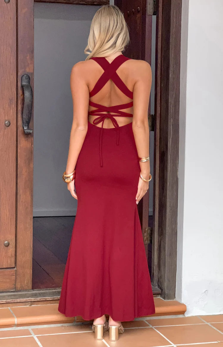 Beverley Wine Crepe Maxi Dress