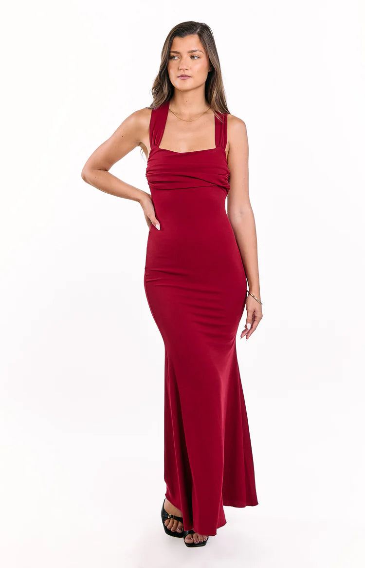 Beverley Wine Crepe Maxi Dress Image