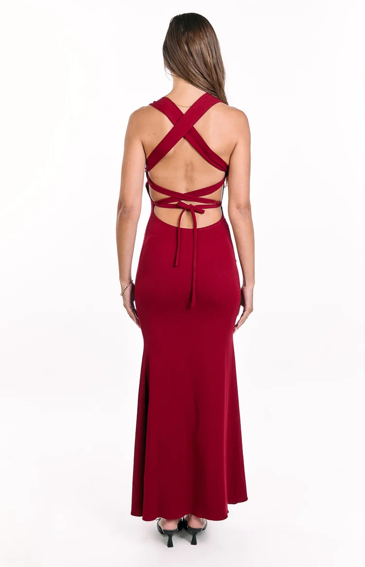Beverley Wine Crepe Maxi Dress