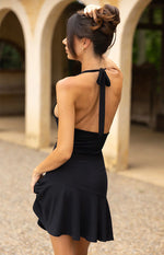 Billy Black Cowl Neck Mesh Mini Dress