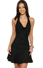 Billy Black Cowl Neck Mesh Mini Dress