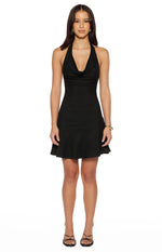 Billy Black Cowl Neck Mesh Mini Dress