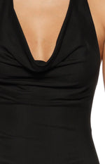 Billy Black Cowl Neck Mesh Mini Dress