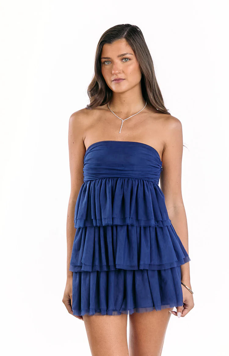 open lace back dress Birthday Girl Navy Mini Party Dress - US 16