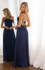 Blaise Navy Satin Prom Dress