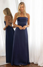 Blaise Navy Satin Prom Dress Image
