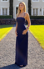 Blaise Navy Satin Maxi Dress Image