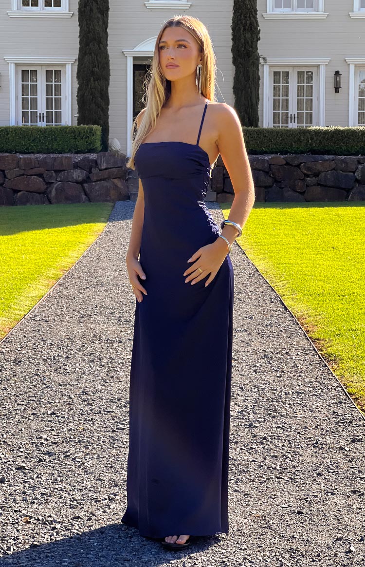 Blaise Navy Satin Prom Dress - US 0 | Beginning Boutique Exclusive Blaise Navy Satin Prom Dress - US 0 | Beginning Boutique Exclusive