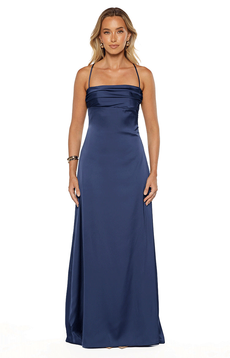 Blaise Navy Satin Prom Dress Image
