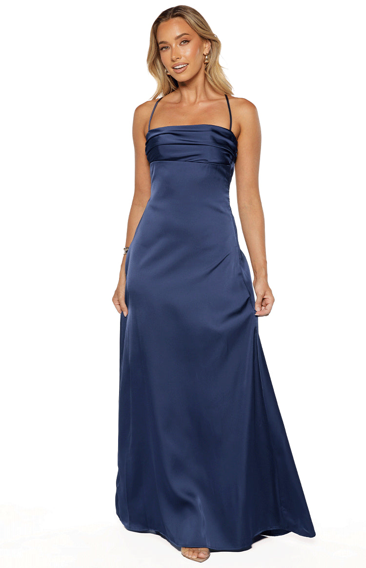 Blaise Navy Satin Prom Dress Image