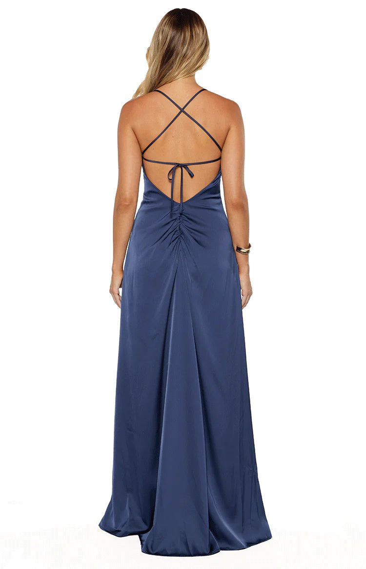 Blaise Navy Satin Maxi Dress - US 16
