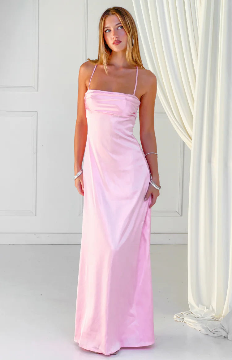 pink long silk dress Blush Pink Silk Sheath Long Dress with Slit  Ohmollydress