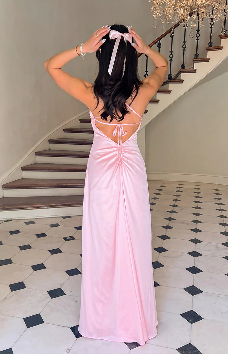 Blaise Pink Satin Maxi Dress - US 0 | Beginning Boutique Exclusive Blaise Pink Satin Maxi Dress - US 0 | Beginning Boutique Exclusive