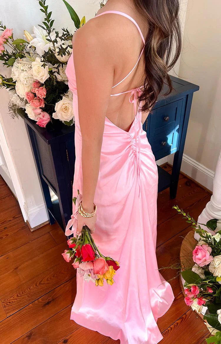 Blaise Pink Satin Maxi Dress - US 0 | Beginning Boutique exclusive Blaise Pink Satin Maxi Dress - US 0 | Beginning Boutique exclusive