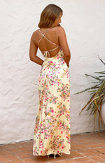 Blaise Yellow Bloom Satin Maxi Dress