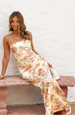 Blaise Yellow Bloom Satin Maxi Dress