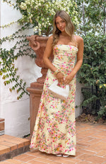Blaise Yellow Bloom Satin Maxi Dress