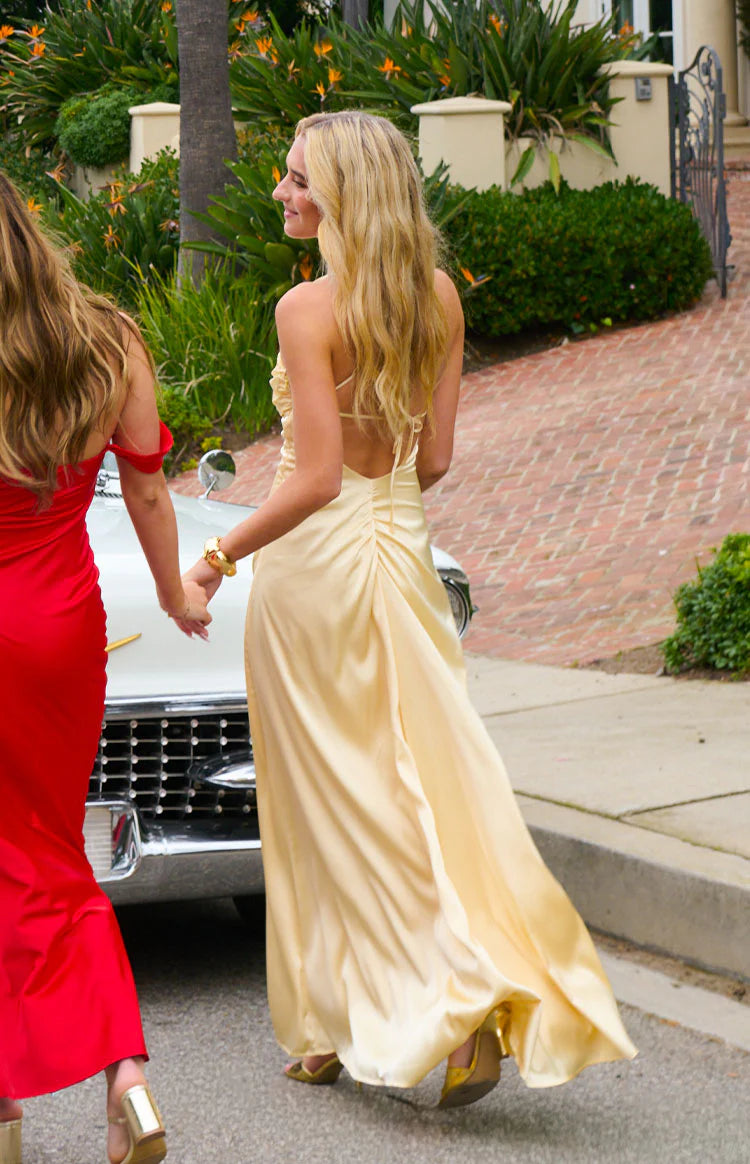 Blaise Yellow Satin Maxi Dress - PRE ORDER Image