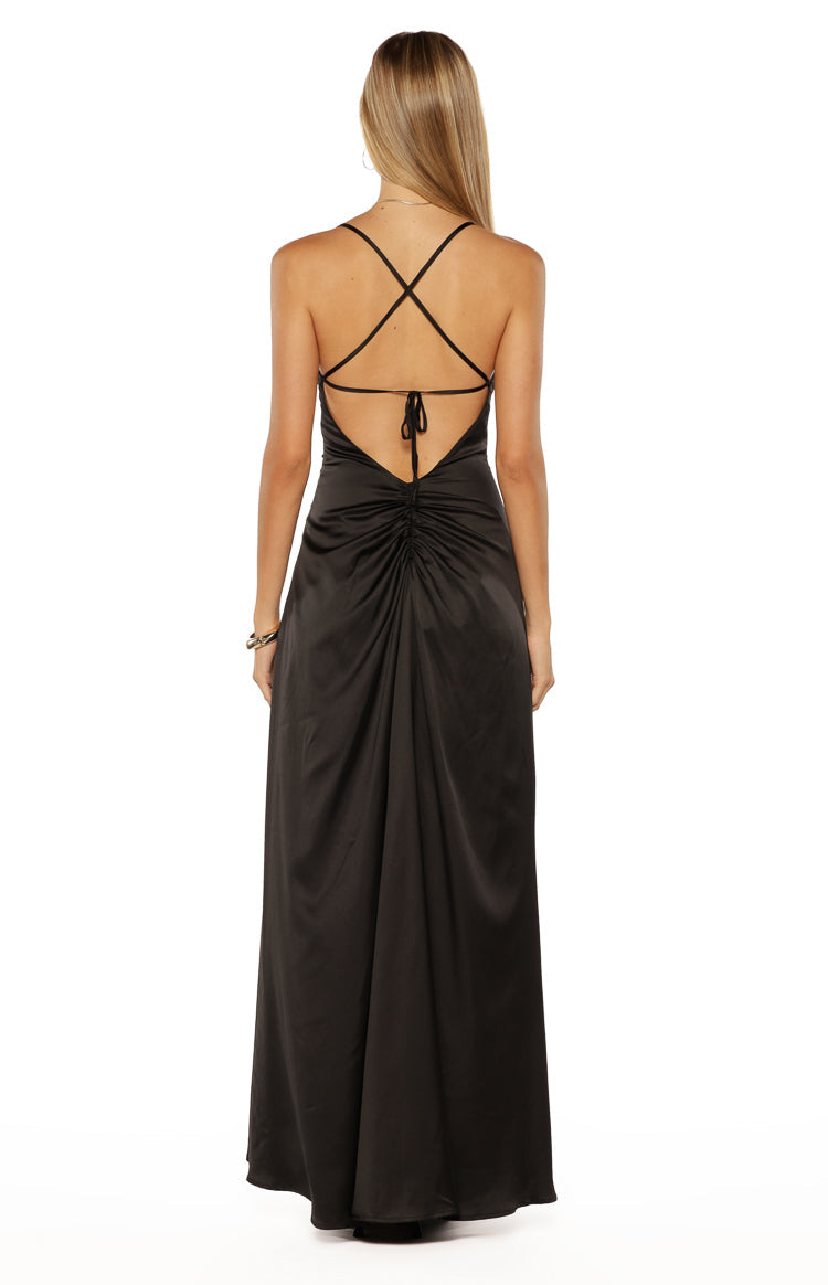 Blaise Black Satin Maxi Dress Image