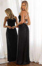 Blaise Black Satin Maxi Dress Image