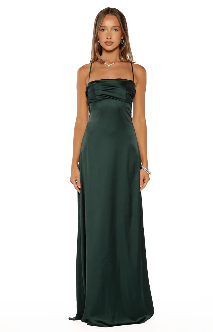 Blaise Emerald Satin Maxi Dress - US 4 | Beginning Boutique Exclusive Blaise Emerald Satin Maxi Dress - US 4 | Beginning Boutique Exclusive