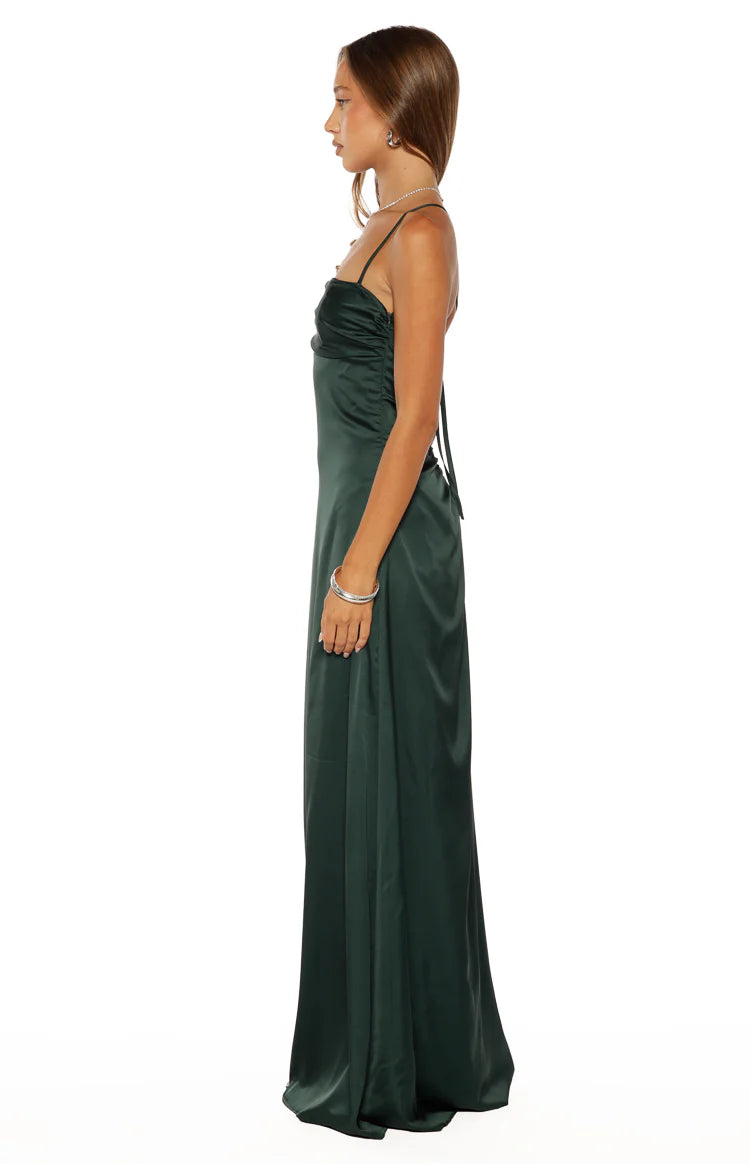 Blaise Emerald Satin Maxi Dress - US 4 | Beginning Boutique exclusive Blaise Emerald Satin Maxi Dress - US 4 | Beginning Boutique exclusive