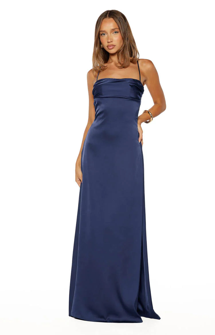 Blaise Navy Satin Prom Dress - US 0 | Beginning Boutique Exclusive Blaise Navy Satin Prom Dress - US 0 | Beginning Boutique Exclusive