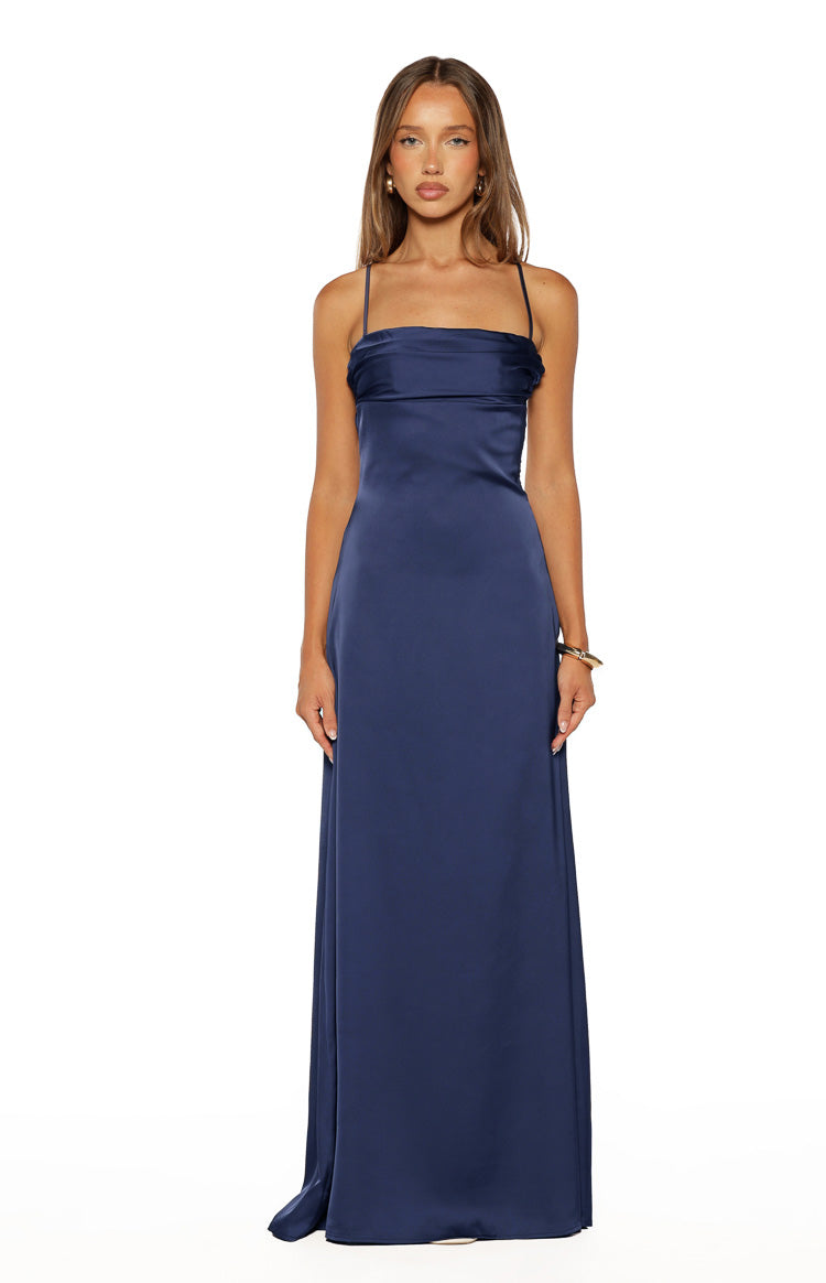 Blaise Navy Satin Prom Dress Image