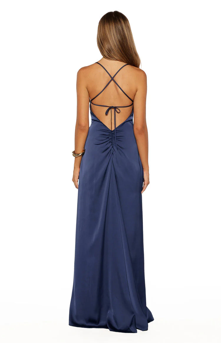 Blaise Navy Satin Prom Dress - US 0 | Beginning Boutique Exclusive Blaise Navy Satin Prom Dress - US 0 | Beginning Boutique Exclusive