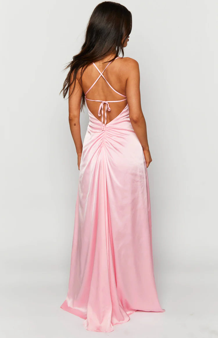 Blaise Pink Satin Maxi Dress - US 0 | Beginning Boutique Exclusive Blaise Pink Satin Maxi Dress - US 0 | Beginning Boutique Exclusive