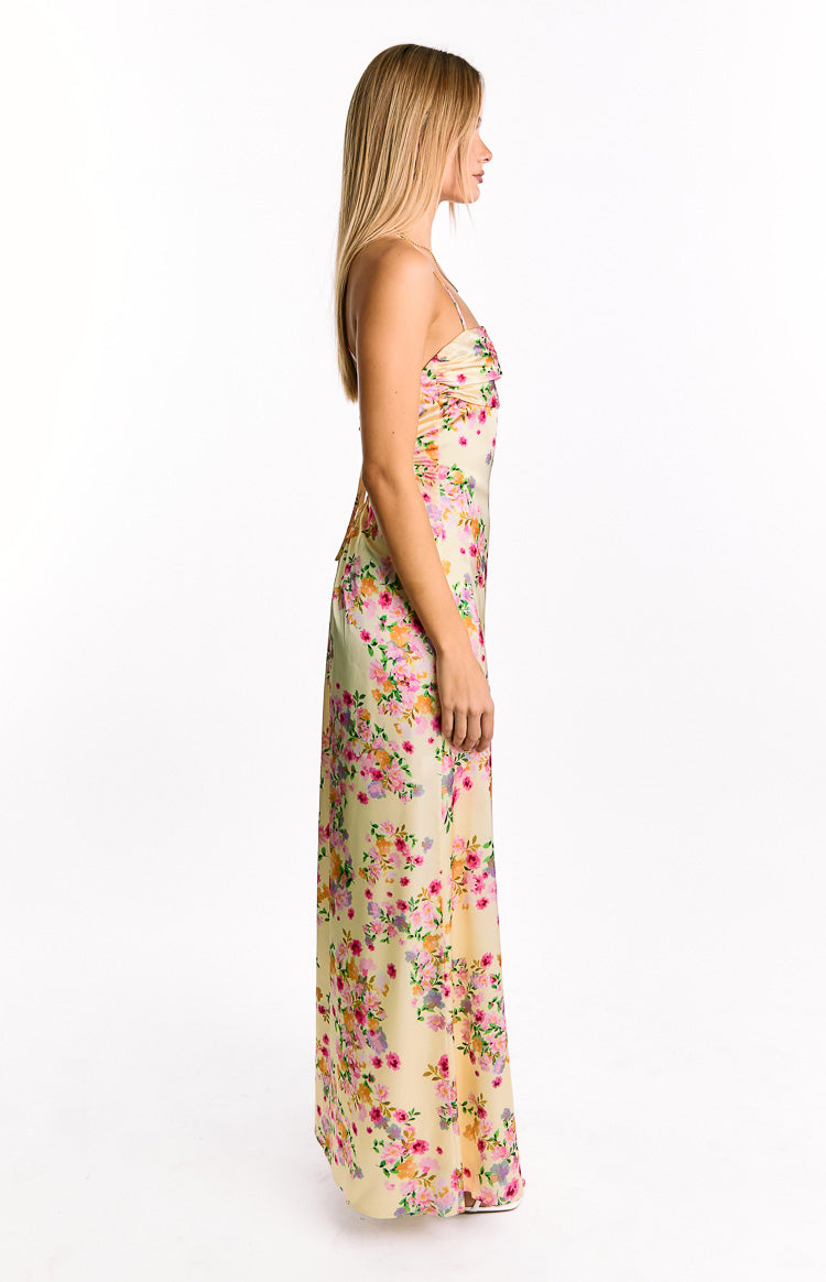 Blaise Yellow Bloom Satin Maxi Dress Image
