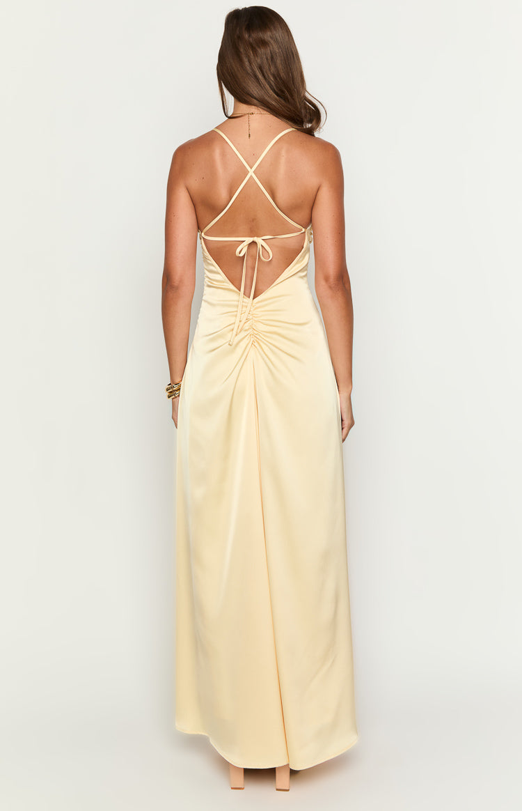 Blaise Yellow Satin Maxi Dress | Beginning Boutique US