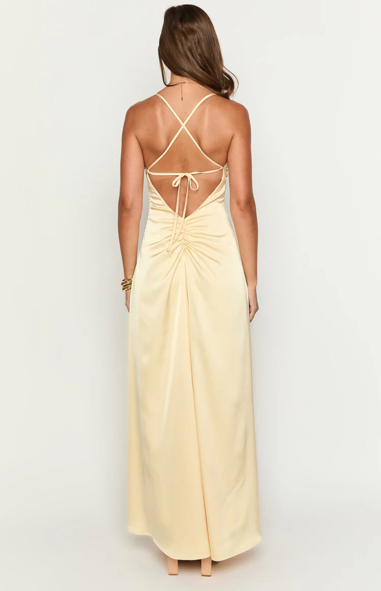 Blaise Yellow Satin Maxi Dress - PRE ORDER Image