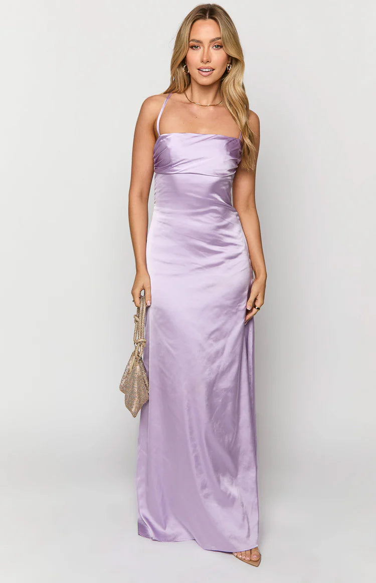 Blaise Lilac Satin Maxi Dress - US 2 | Beginning Boutique Exclusive Blaise Lilac Satin Maxi Dress - US 2 | Beginning Boutique Exclusive
