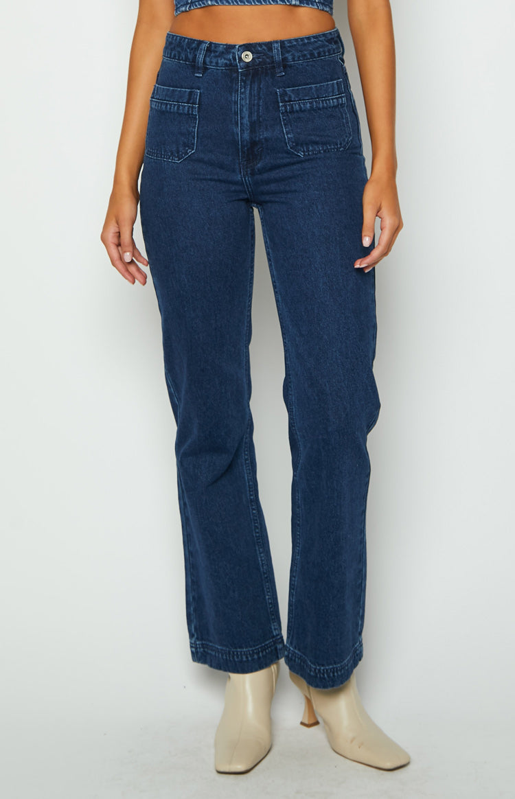 Essie Dark Blue Straight Leg Jeans – Beginning Boutique US