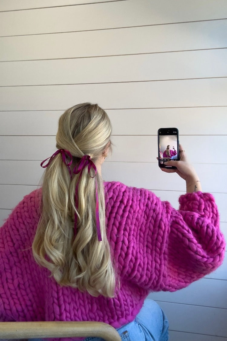 Beginning Boutique Blush Blossom Pink Knit Cardigan blush blossom pink chunky knit oversized cardigan with balloon sleeves