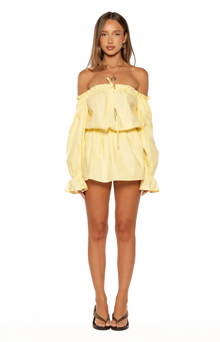 Bode Yellow Bardot Mini Dress - 10 | Beginning Boutique Exclusive Bode Yellow Bardot Mini Dress - 10 | Beginning Boutique Exclusive