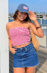 Boston Red Gingham Strapless Top Image