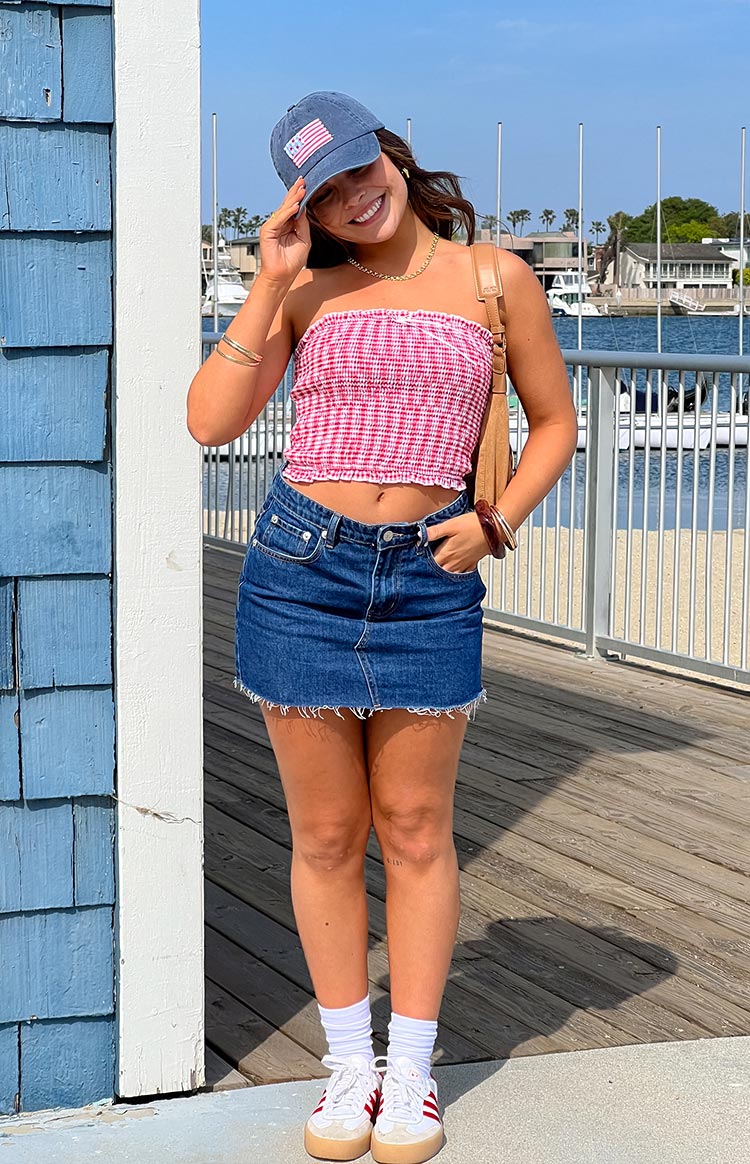 Boston Red Gingham Strapless Top Image