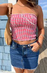 Boston Red Gingham Strapless Top Image
