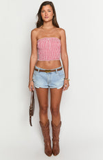 Boston Red Gingham Strapless Top Image
